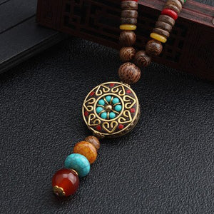 Round Plate Nepal Flower Coconut Beads Necklace