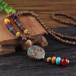 Round Plate Nepal Flower Coconut Beads Necklace