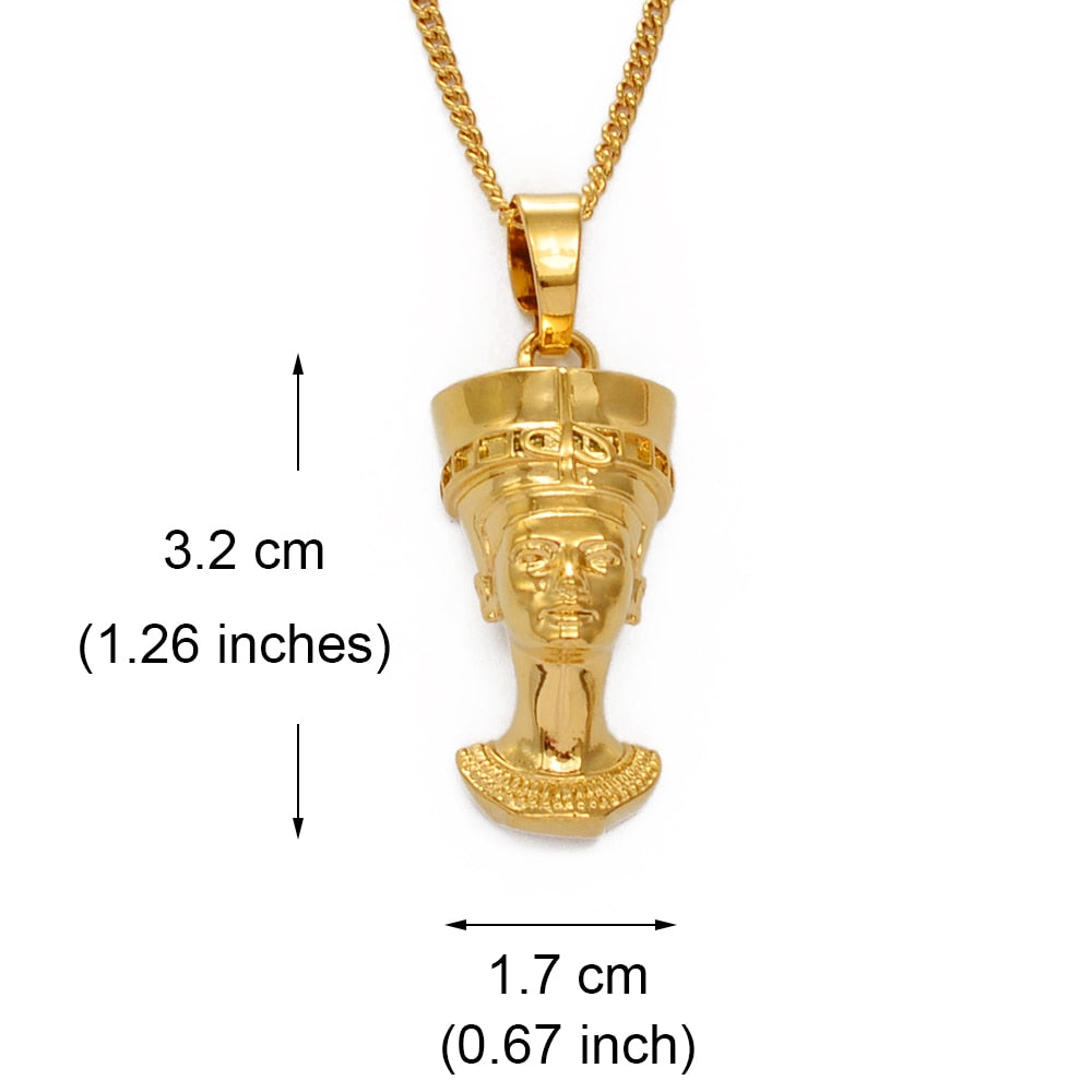 Nefertiti Head Portrait Pendant Necklaces Gold Plated