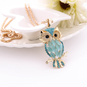 owl Crystal Rhinestone Cute Pendant Sweater Necklace