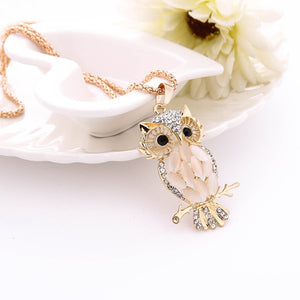 owl Crystal Rhinestone Cute Pendant Sweater Necklace