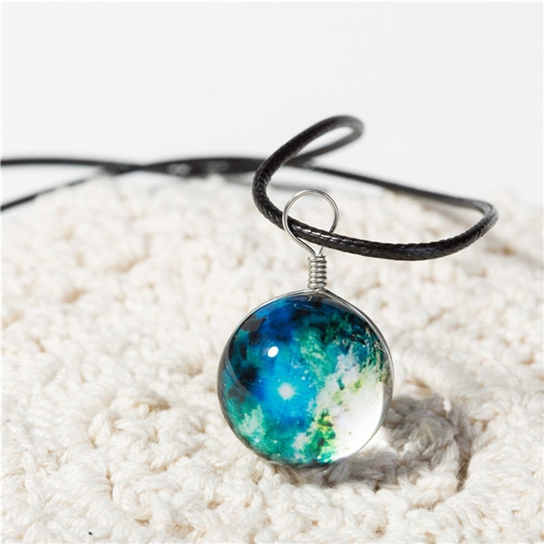 Planet Crystal Stars Ball  Leather Chain Pendants