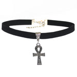 Women Egypt Ankh Choker Necklace Black Faux Suede Cords Fashion Jewelry