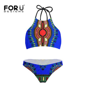 High Neck Dashiki Print Bikinis Sets