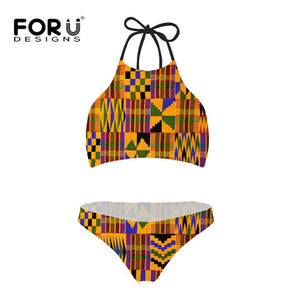 High Neck Dashiki Print Bikinis Sets