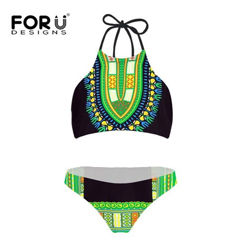 High Neck Dashiki Print Bikinis Sets