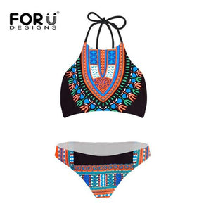 High Neck Dashiki Print Bikinis Sets