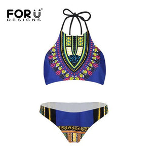 High Neck Dashiki Print Bikinis Sets