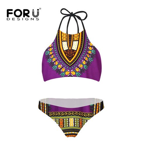 High Neck Dashiki Print Bikinis Sets