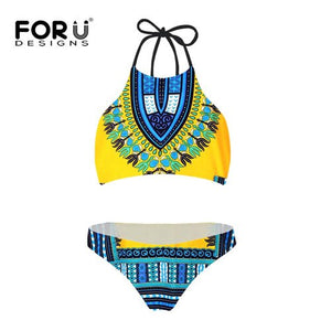 High Neck Dashiki Print Bikinis Sets