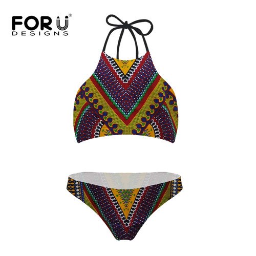 High Neck Dashiki Print Bikinis Sets