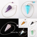 1PCS Stone Lapis lazuli Opal Rose Pink Quartz Howlite Stone Cone Chain Dowsing Healing Chakra Pendulum With Chain