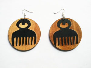 6CM black color laser cut Adinkra Duafe comb symbols Wooden earrings for women