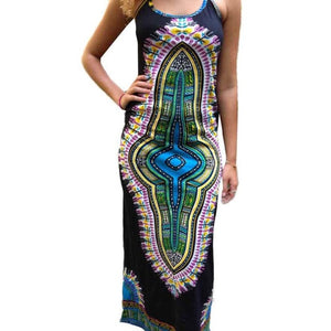 African Dashiki Sleeveless Long Harness Dress