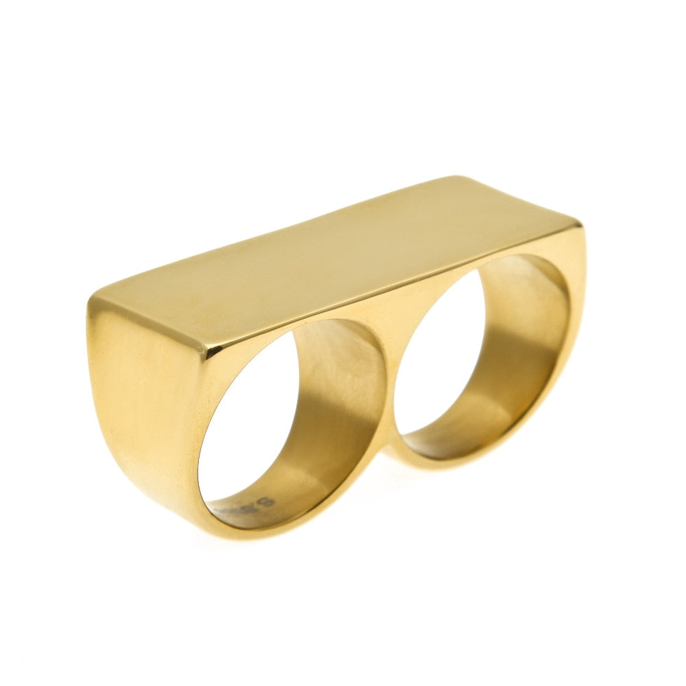 Hip Hop Two Finger Rings Stainless Steel Gold