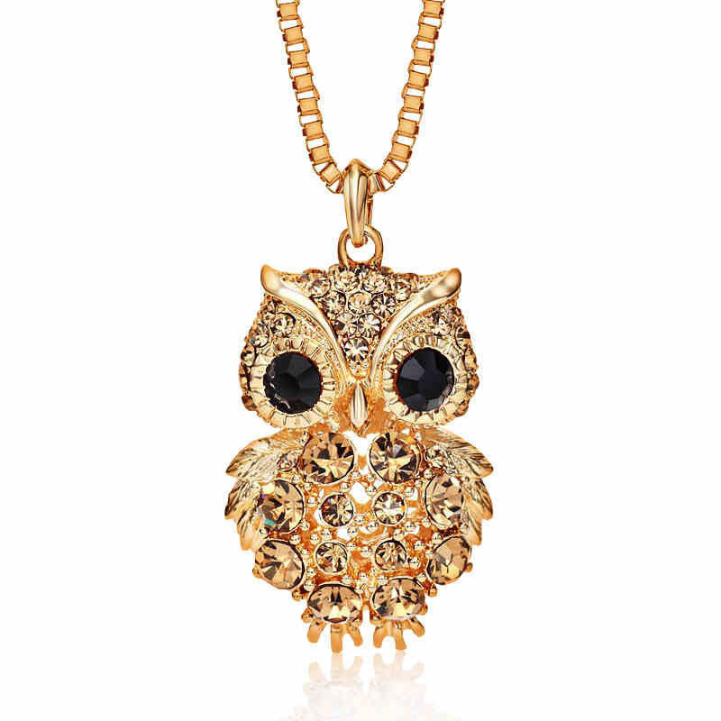 Rhinestone Crystal Owl Long Necklace