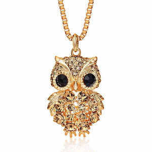 Rhinestone Crystal Owl Long Necklace