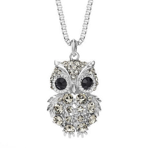 Rhinestone Crystal Owl Long Necklace