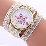 Fashion Owl Pattern Chimes Leather Bracelet Lady Womans Wrist Watch