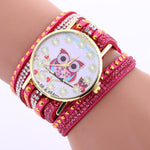 Fashion Owl Pattern Chimes Leather Bracelet Lady Womans Wrist Watch