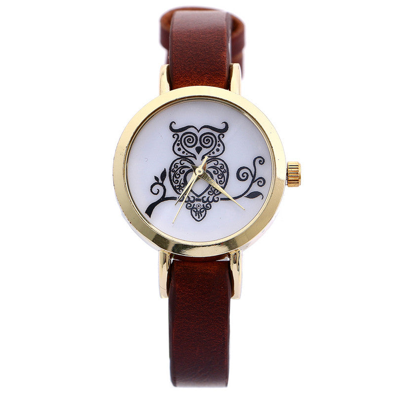 Owl Watch Faux Leather Band Analog Quartz WristWatch