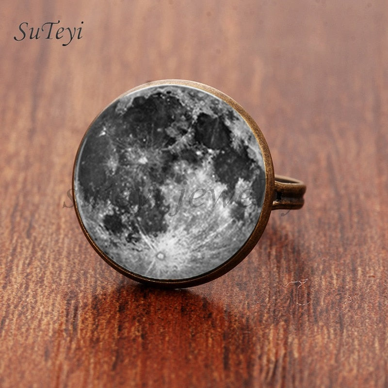 Galaxy Star Moon Glass Cabonchon Ring