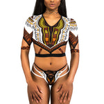 Short Sleeve Dashiki  Thong Bikini Set