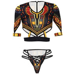 Short Sleeve Dashiki  Thong Bikini Set