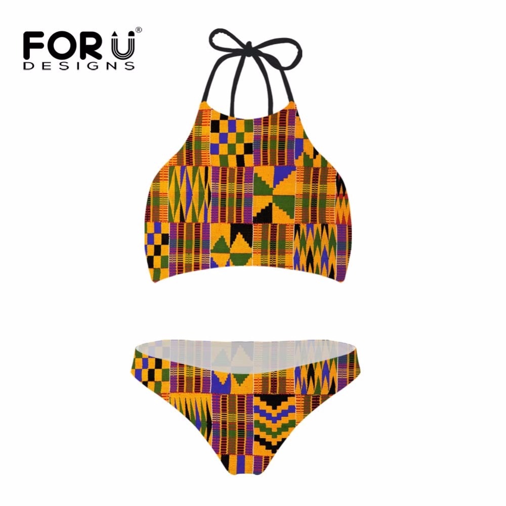 High Neck Dashiki Print Bikinis Sets