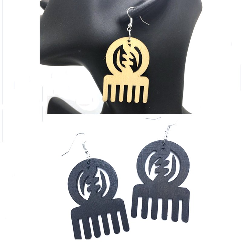 6pairs/lot Adinkra Symbol Gye Nyame Wood Earrings