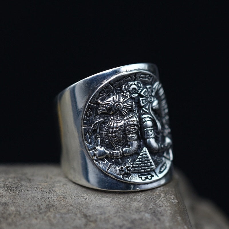 Pure Silver God Horus Anubis Ring