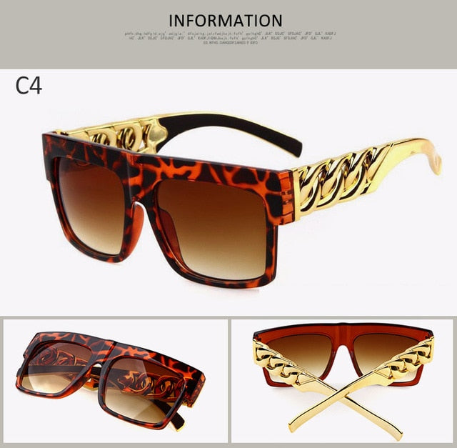 Fashion Gold Metal Chain Sunglasses Vintage Hip Hop