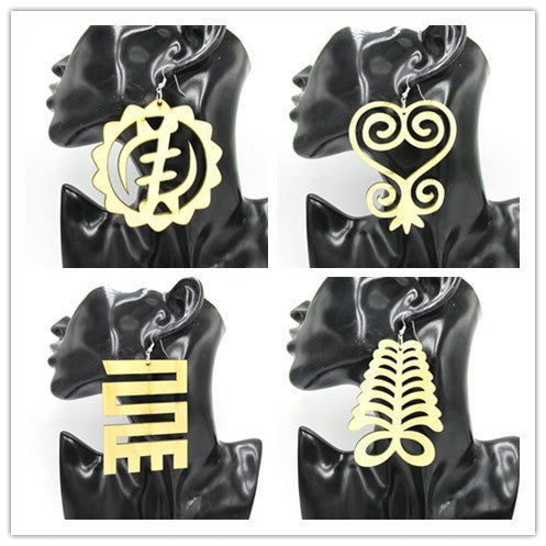 5pairs/lot 8cm Big Size Adinkra Symbol Wood Earrings can mixed 4 designs