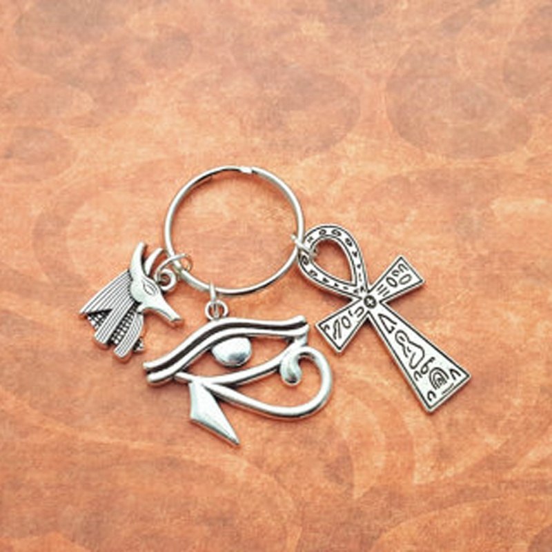 Ankh Anubis Eye Of Horus Stainless Steel Keyring