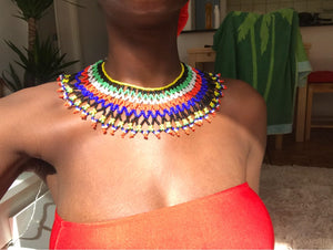 African Handmade Beaded Tassel Choker Necklace