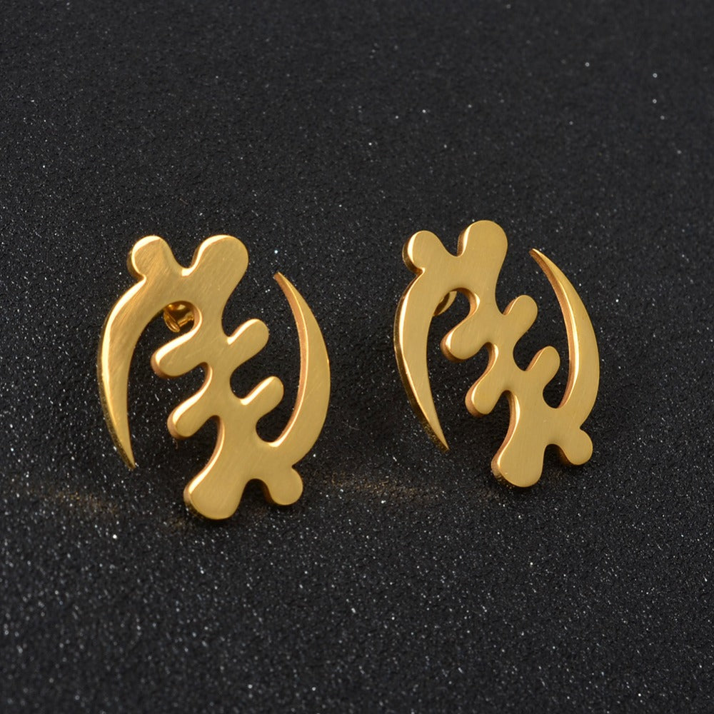 Gold Stainless Steel Adinkra Gye Nyame Earrings