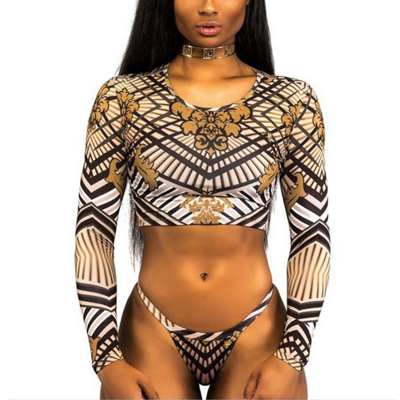 Sexy bikini Brazil set Long sleeve Padded bra women swimsuit