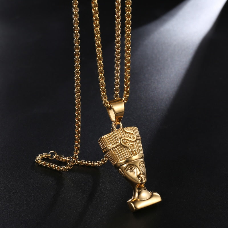 Ancient Egyptian Pharaoh Pendant Necklace Gold Color Stainless Steel