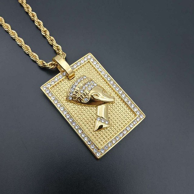 Hip Hop  Queen Nefertiti Shiny Rhinestone Stainless Steel Necklace