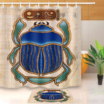 Set Shower Curtain Blue Scarab Beetle Papyrus With Mat