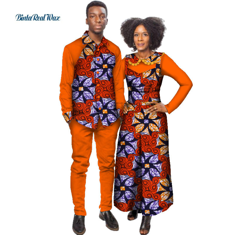 African Print Jumpsuit with Shirt for Women Bazin Riche Mens Shirt and Pants Sets African Clothing Lover Couples