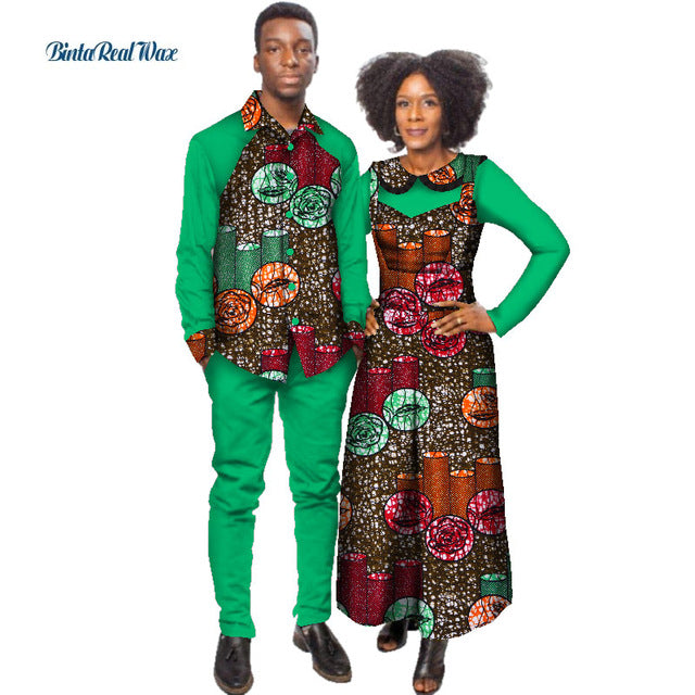 African Print Jumpsuit with Shirt for Women Bazin Riche Mens Shirt and Pants Sets African Clothing Lover Couples