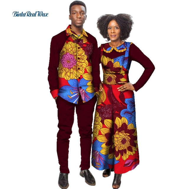 African Print Jumpsuit with Shirt for Women Bazin Riche Mens Shirt and Pants Sets African Clothing Lover Couples