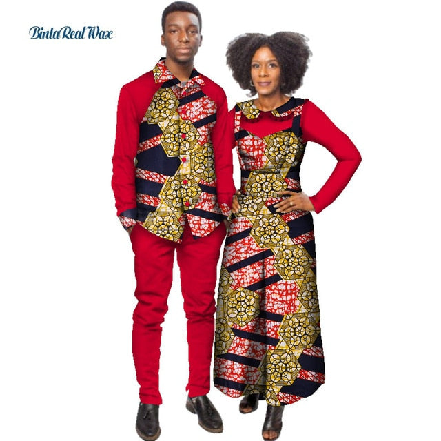 African Print Jumpsuit with Shirt for Women Bazin Riche Mens Shirt and Pants Sets African Clothing Lover Couples