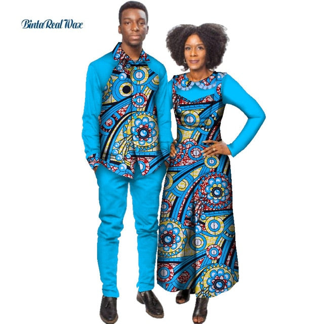 African Print Jumpsuit with Shirt for Women Bazin Riche Mens Shirt and Pants Sets African Clothing Lover Couples