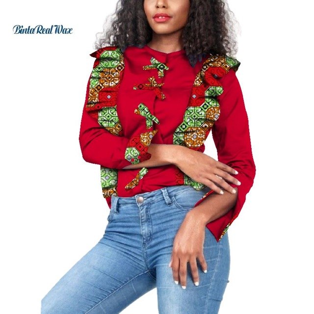 Dashiki Women Draped Bow-tie Button Top Shirts