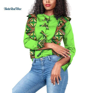 Dashiki Women Draped Bow-tie Button Top Shirts