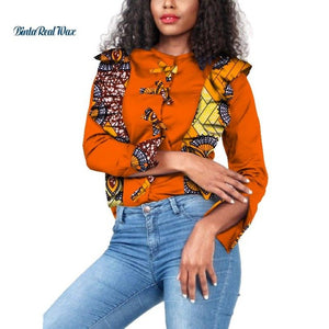 Dashiki Women Draped Bow-tie Button Top Shirts