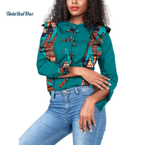 Dashiki Women Draped Bow-tie Button Top Shirts