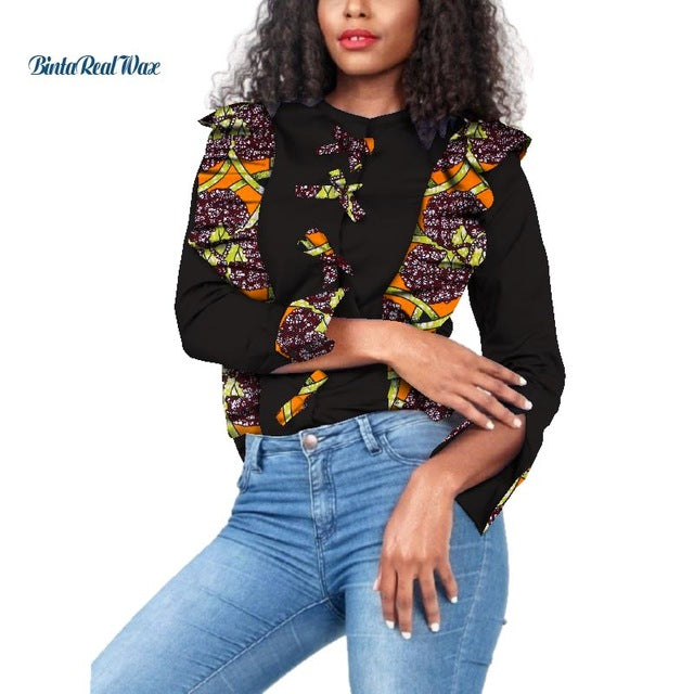 Dashiki Women Draped Bow-tie Button Top Shirts